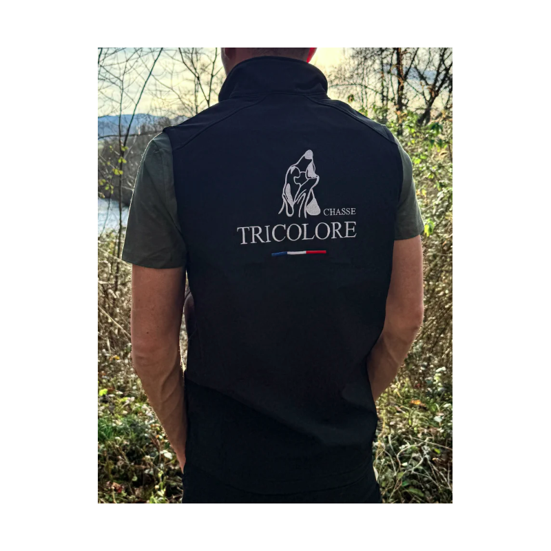 Softshell sans manche Chasse Tricolore Noire Softshell sans manche Chasse Tricolore Noire