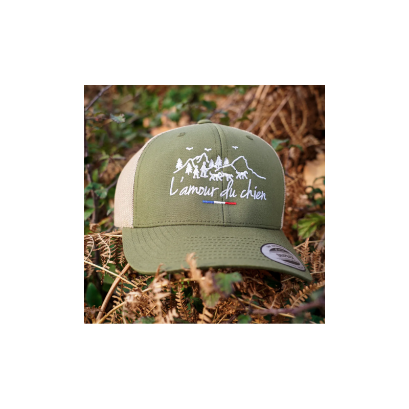 Casquette kaki chasse tricolore amour du chien