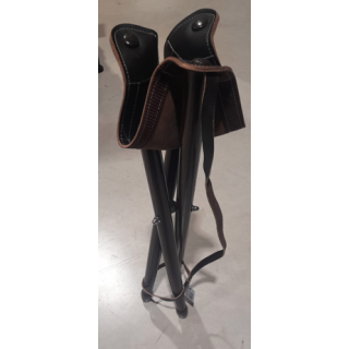 TREPIED HATIER 65CM PIEDS BOIS ASSISE CUIR MARRON AVEC BRETELLE