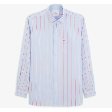 Chemise Serge Blanco manches longues rayée en coton oxford bleu ciel