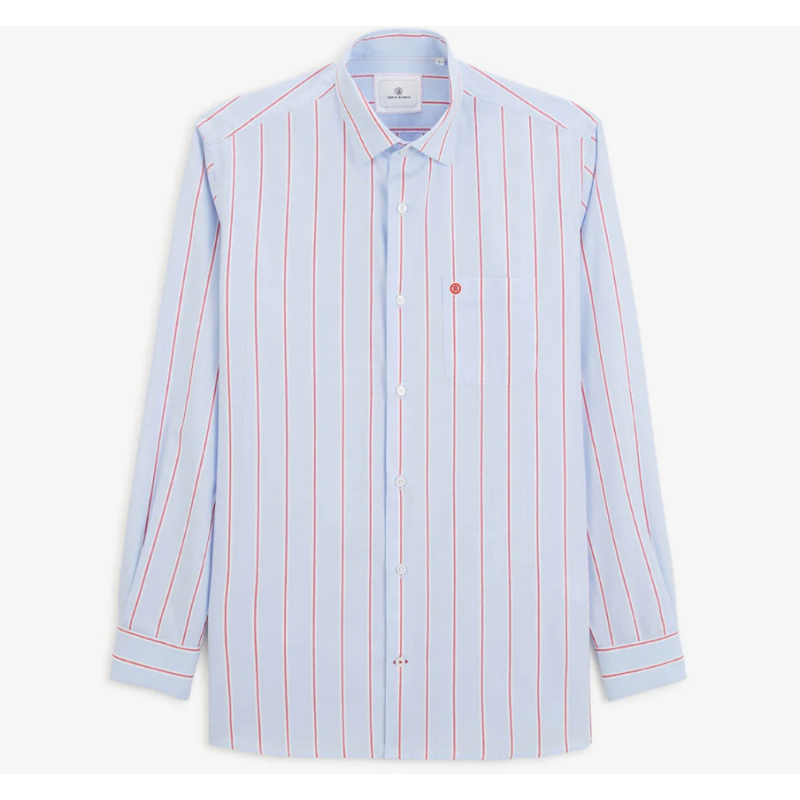 Chemise Serge Blanco manches longues rayée en coton oxford bleu ciel