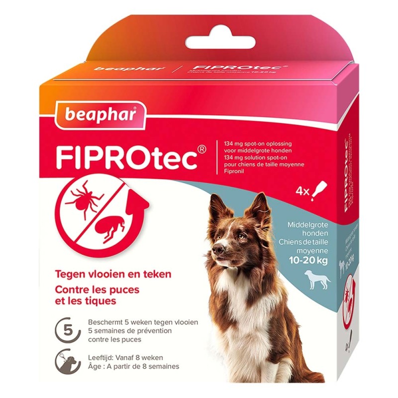 FIPROTEC, Spot on au Fipronil chien moyen (10-20 kg)- 4 x 1,34 ml