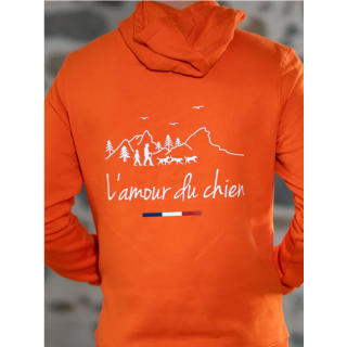 SWEAT ORANGE L'AMOUR DU CHIEN Chasse tricolore