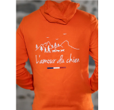 SWEAT ORANGE L'AMOUR DU CHIEN Chasse tricolore
